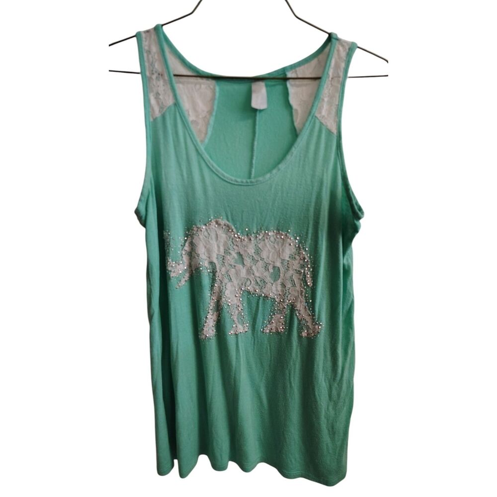 Vanity Mint and Lace elephant graphic sleeveless tee‎